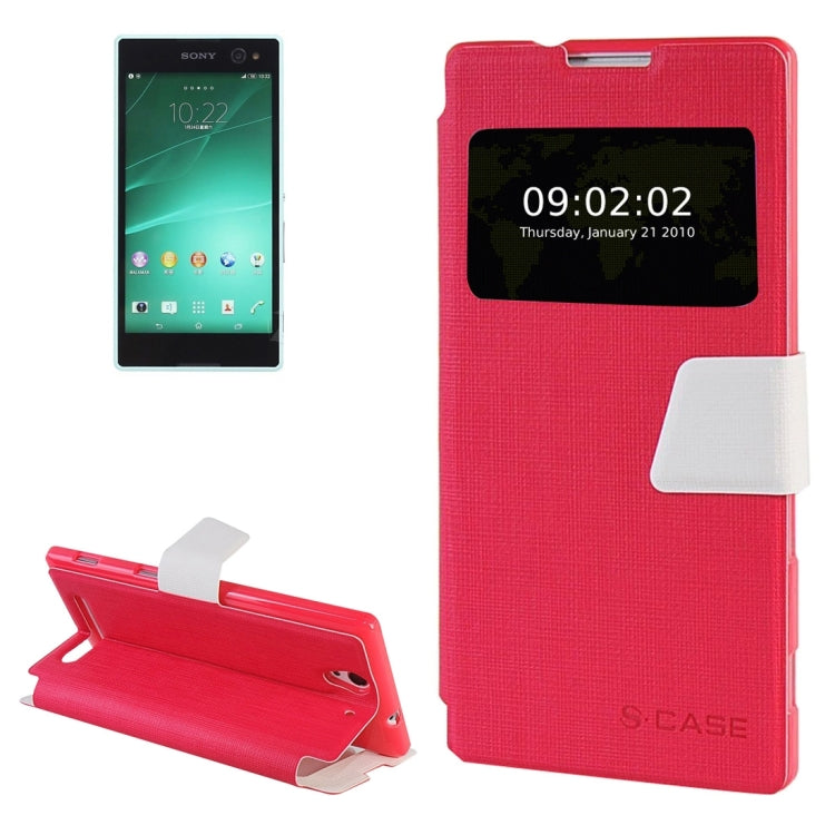 Cross Texture Color Matching Horizontal Flip Leather Case with Call Display ID & Holder for Sony Xperia C3