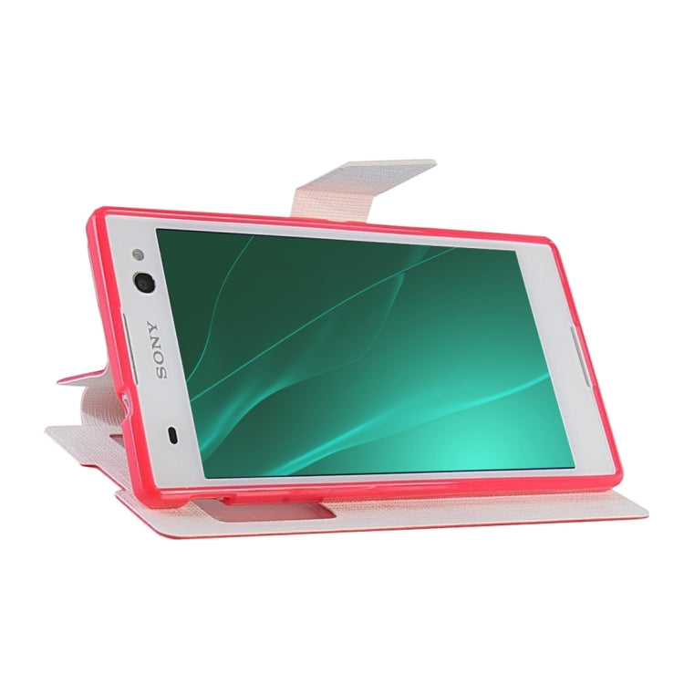 Cross Texture Color Matching Horizontal Flip Leather Case with Call Display ID & Holder for Sony Xperia C3