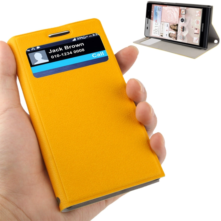 Pebble Texture Ultrathin Horizontal Flip Leather Case with Holder & Call Display ID for Huawei Ascend P6