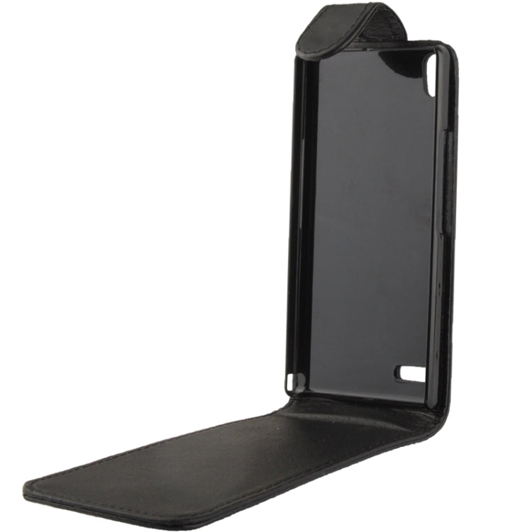 Vertical Flip Soft Leather Case for Huawei Ascend P6 (Black)
