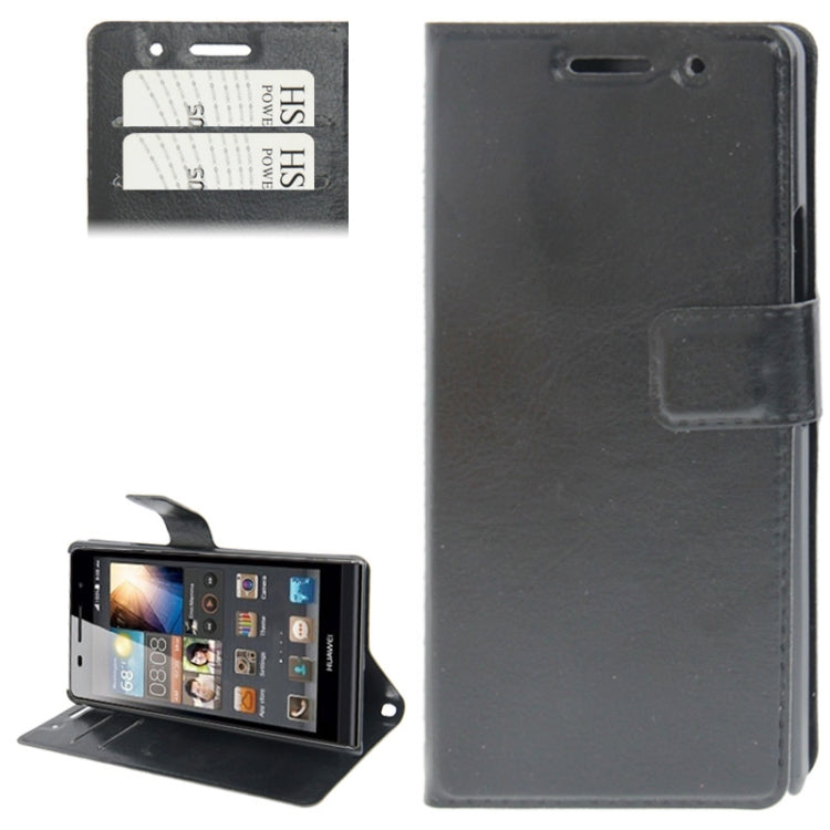 Crazy Horse Texture Leather Case with Credit Card Slots & Holder for Huawei Ascend P6