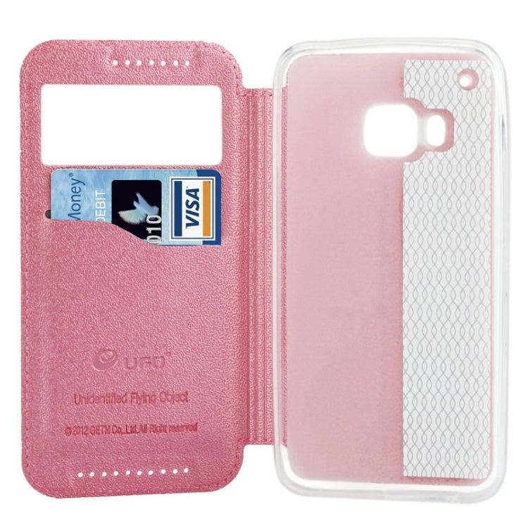 For HTC One M9 UFO Orange Peel Texture Leather Case with Holder & Card Slot & Caller ID Display