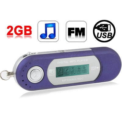 2GB MP3 Player with LCD Screen, Support FM Radio, Work with AAA battery, Use as USB Flash Disk(Blue)