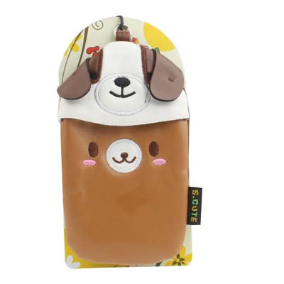 135x65mm Dog Head & Bear Bottom Soft Leather Pouch Bag for Mobile Phone