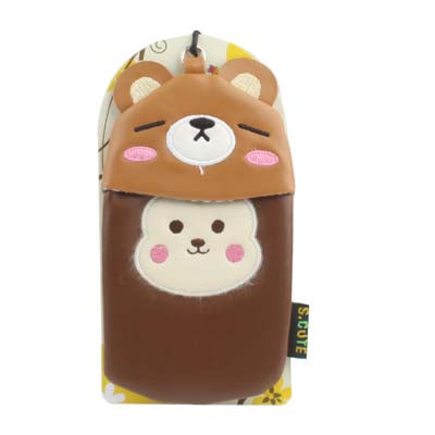 135x65mm Bear Head & Monkey Bottom Soft Leather Pouch Bag for Mobile Phone