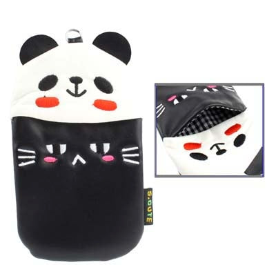 135x65mm Panda Head & Cat Bottom Soft Leather Pouch Bag for Mobile Phone
