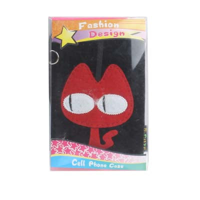 125x75mm Red Cat Style Soft Fabric Pouch Bag for Mobile Phone (Black)