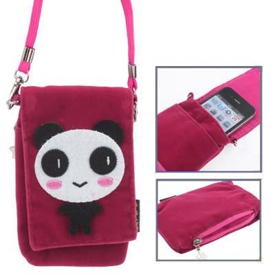 120x60mm Panda Style Soft Fabric Carry Bag with Neck Strap for Mobile Phone (Rosy)