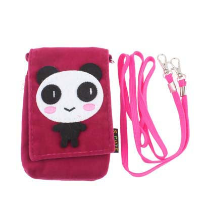 120x60mm Panda Style Soft Fabric Carry Bag with Neck Strap for Mobile Phone (Rosy)