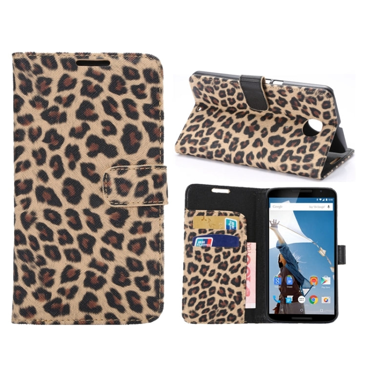 Leopard Pattern Leather Case with Holder & Card Slots & Wallet for Google Nexus 6