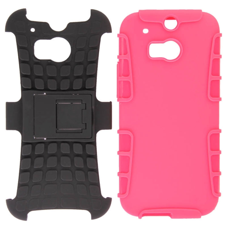 3D Style Plastic + Silicone Combination Case with Holder for HTC One M8 (Magenta)