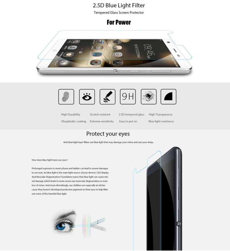 9H Surface Hardness 2.5D Anti Blue-ray Tempered Glass Film for Ulefone Power (S-MPH-1850)