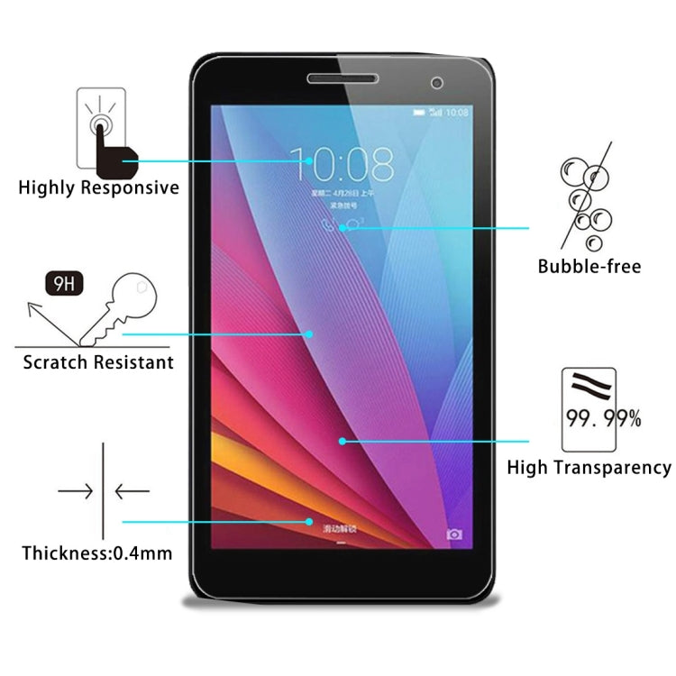 100 PCS 0.4mm 9H+ Surface Hardness 2.5D Explosion-proof Tempered Glass Film for Huawei Honor Play MediaPad T1 / T1-701U