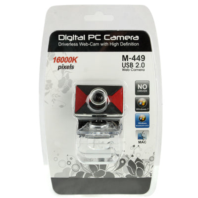 16.0 Mega Pixels USB 2.0 Driverless PC Camera / Webcam with Clip + MIC, Cable Length: 1.1m(Red)