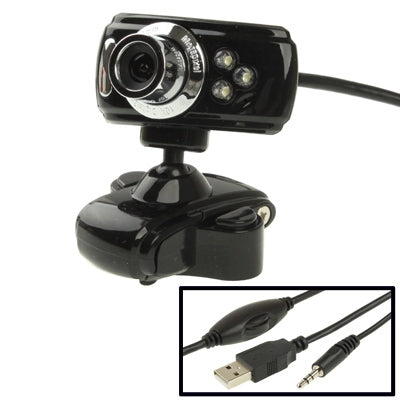 USB 2.0 16.0 Mega Pixels Driverless PC Camera with Mic and 3 LED, Support 360 Degree Rotated(Black)