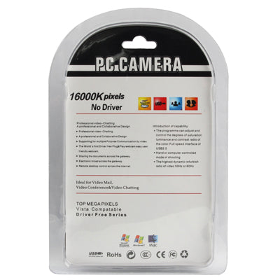 USB 2.0 16.0 Mega Pixels Driverless PC Camera with Mic and 3 LED, Support 360 Degree Rotated(Black)