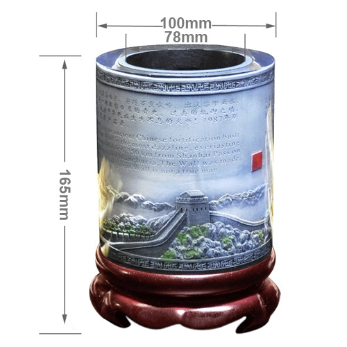 Crystal Resin Material Great Wall Embossed Pattern Ornaments Drum Shape Rotation Pen Holder