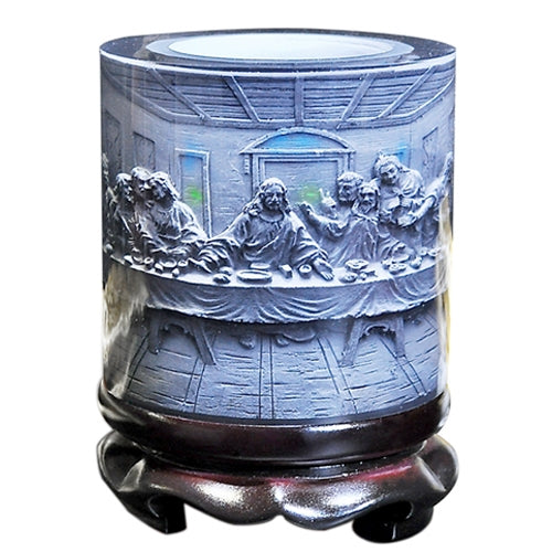 Crystal Resin Material Jesus Savior Embossed Pattern Ornaments Drum Shape Rotation Pen Holder
