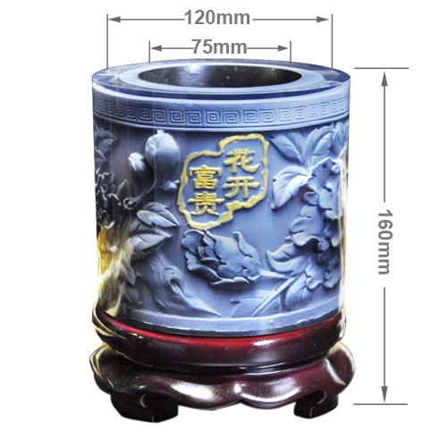 Crystal Resin Material Peony Embossed Pattern Ornaments Drum Shape Rotation Pen Holder