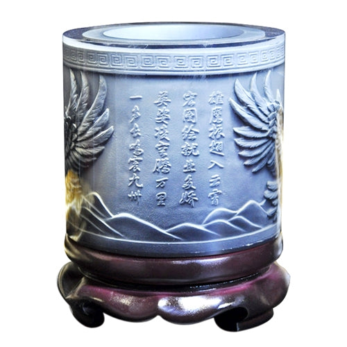 Crystal Resin Material Eagle Wings Embossed Pattern Ornaments Drum Shape Rotation Pen Holder