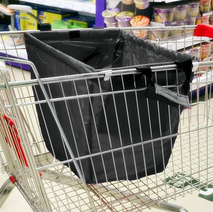 Supermarket Grocery Cart Bags Tote Cart Bags Folder Shopping Cart Bags(Black)