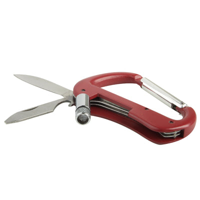 Multi-function Carabiner D-Ring Key Chain Clip Snap Hook with Flashlight (Hook, Knife, Flashlight),