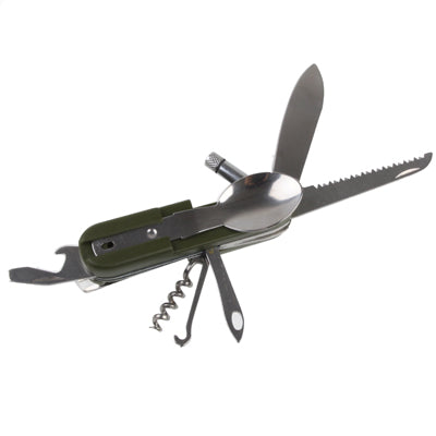 Outdoor Stainless Steel Multi-Function Tools (Spoons, Forks, Serrated Knife, LED Light)