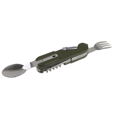 Outdoor Stainless Steel Multi-Function Tools (Spoons, Forks, Serrated Knife, LED Light)