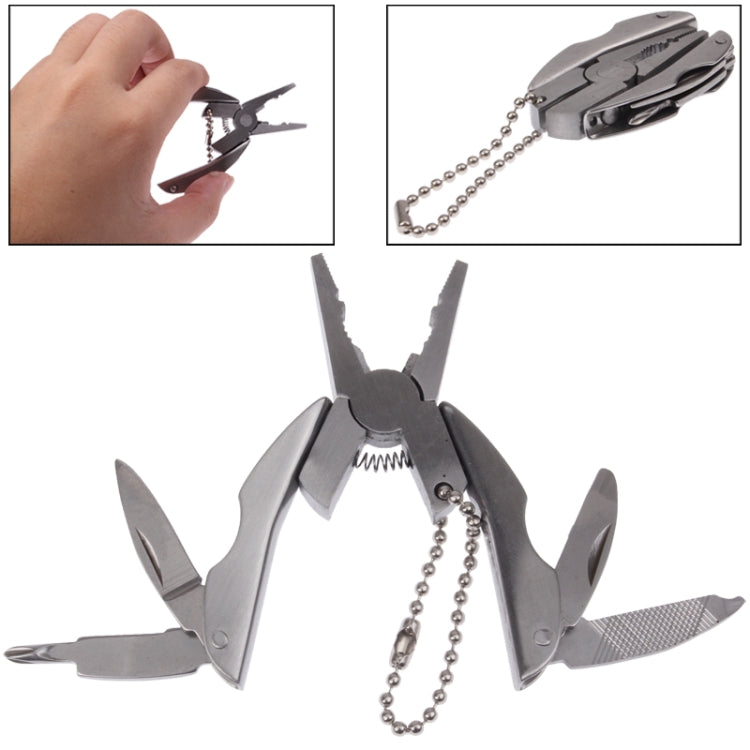 Mini Multi-functional Stainless Steel Pliers Tongs Cutter Knife Tool Kit Key Chain(Grey)