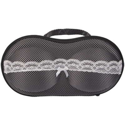 Fashionable Portable Bra Style Molded Storage Bag Case with White Dot Pattern for Travel(Black)