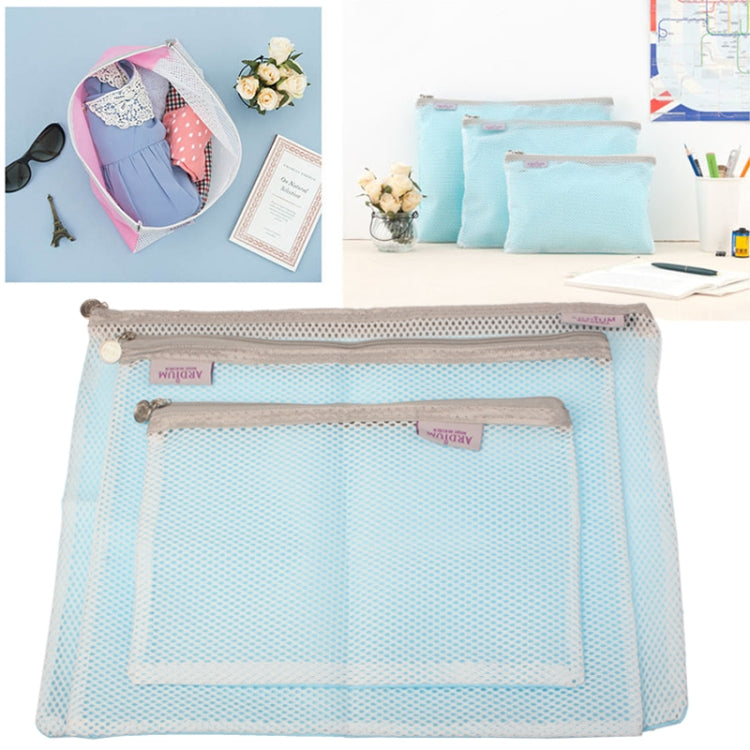 3 in 1 Mesh Pouch Traveling Bag in Bag Organizer Bag(Blue)