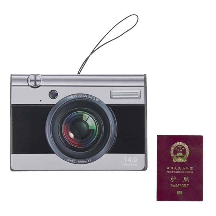 Camera Style PU Leather Travel Passport Case with Card Slots & Lanyard
