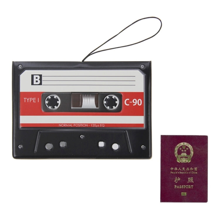 Cassette Style PU Leather Travel Passport Case with Card Slots & Lanyard