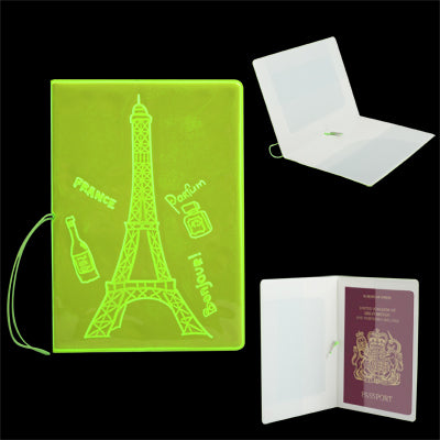 Eiffel Tower Patterned Fluorescent Passport Certificate Holder Case Cover Container