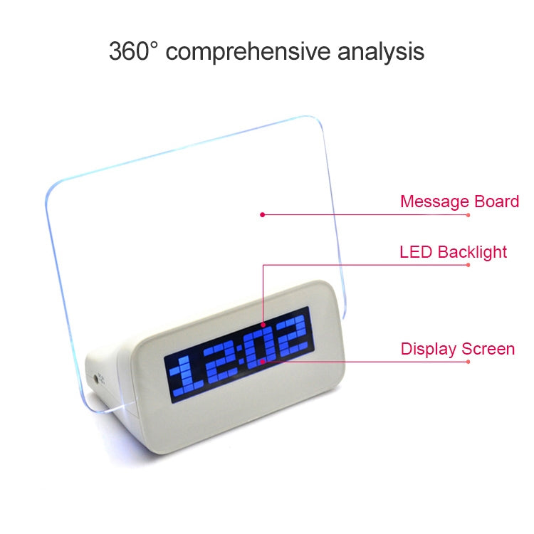 Multifunction LCD Digital Alarm Clock Thermometer + 4-Port USB HUB + Message Board with Blue or Green LCD backlight(White)