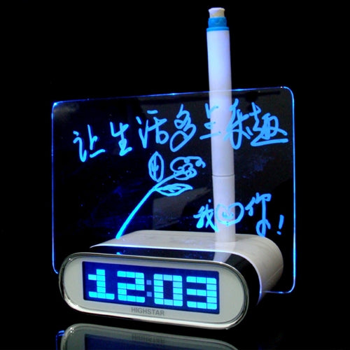 Multifunction LCD Digital Alarm Clock Thermometer + 4-Port USB HUB + Message Board with Blue Light