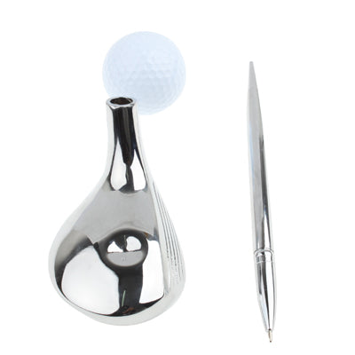 Silver Plated Desk Golf Club Style Ballpen Holder
