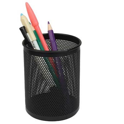 909 Circular Steel Wire Mesh Pen Container,Size:8.5x8.5x10.5 (Black)