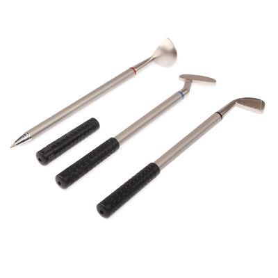 Synthetic Leather Golf Trolley Design Pen Holder with 3 Golf Gear Shaped Pens