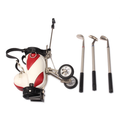 Synthetic Leather Golf Trolley Design Pen Holder with 3 Golf Gear Shaped Pens