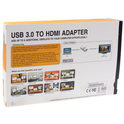 USB 3.0 to HDMI / DVI Graphic Converter Adapter for HDTV LCD PC 1080P Multi Display