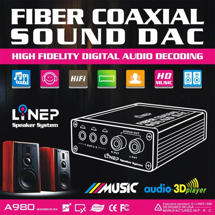 A980 HiFi Digital Optical Fiber/Coaxial Decode Audio Output