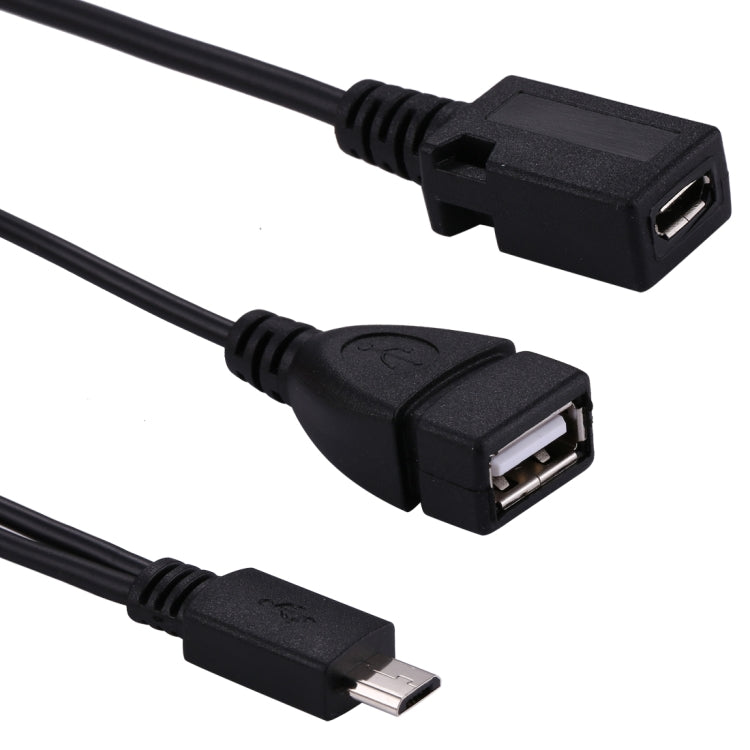 USB 2.0 Micro-B Male to USB 2.0 Micro-B Female Male & USB 2.0 Female Y Splitter OTG Cable, Length: 19 / 30cm(Black)