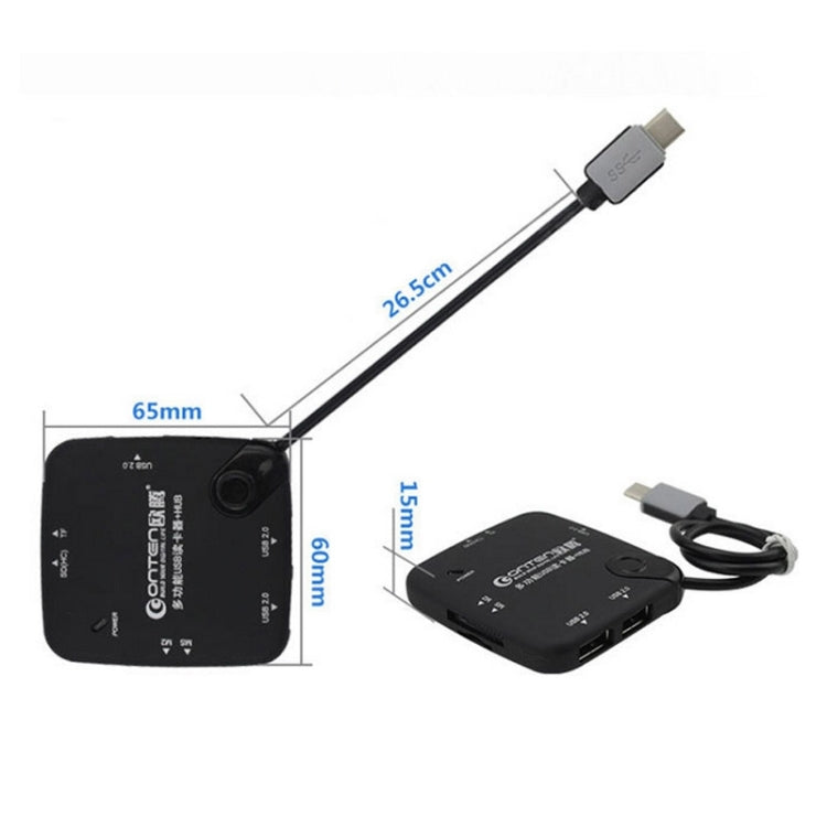 USB-C / Type-C 3.1 to 3 Ports USB 2.0 HUB + TF SD MS M2 Card Reader Adapter for Galaxy S8 & S8 + / LG G6 / Huawei P10 & P10 Plus / Xiaomi Mi6 & Max 2 and other Smartphones(Black)