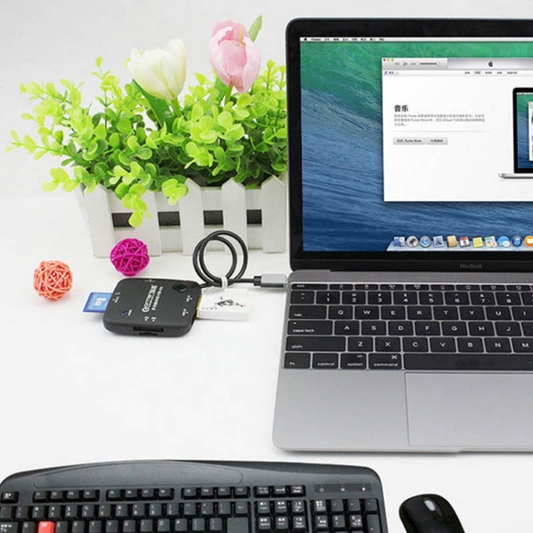 USB-C / Type-C 3.1 to 3 Ports USB 2.0 HUB + TF SD MS M2 Card Reader Adapter for Galaxy S8 & S8 + / LG G6 / Huawei P10 & P10 Plus / Xiaomi Mi6 & Max 2 and other Smartphones(Black)