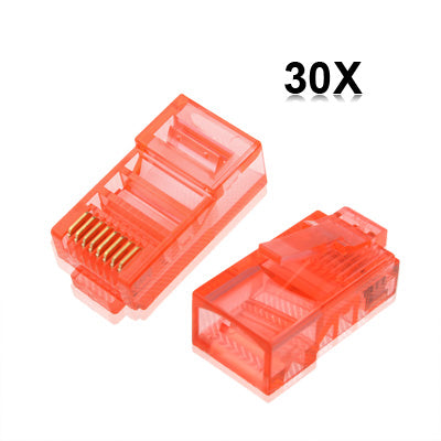 30 PCS High-Performance RJ45 Connector Modular Plug(Red)