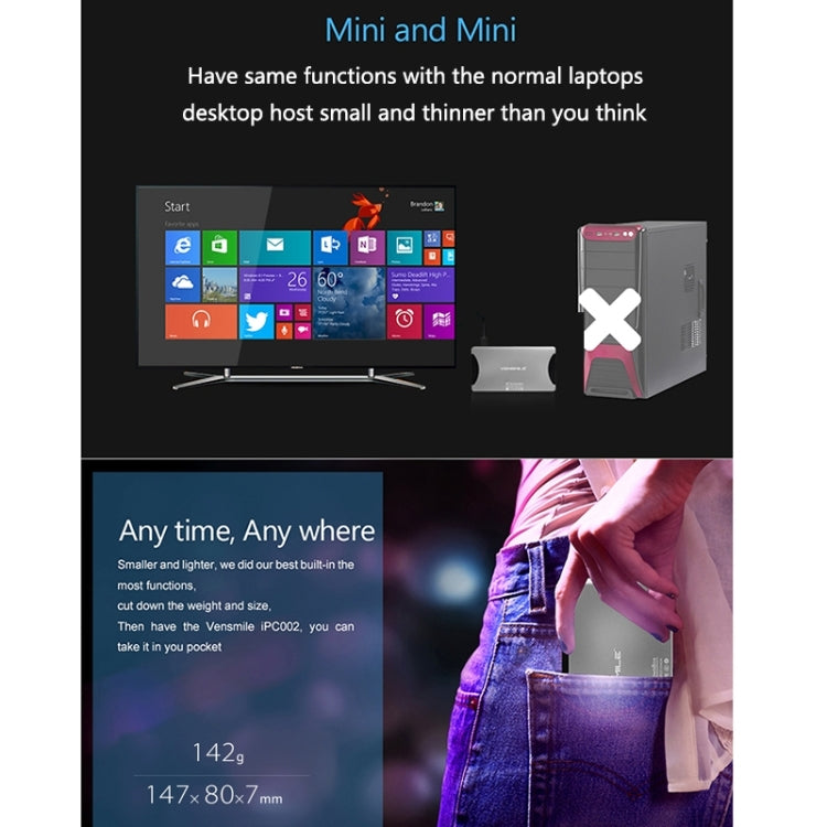 VENSMILE W10 Mini PC, Intel Bay Trail CR, Z3735F CPU, ROM: 64GB, RAM: 2GB, Support Windows 8.1, Bluetooth, WiFi(Silver)