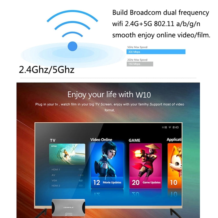 VENSMILE W10 Mini PC, Intel Bay Trail CR, Z3735F CPU, ROM: 64GB, RAM: 2GB, Support Windows 8.1, Bluetooth, WiFi(Silver)