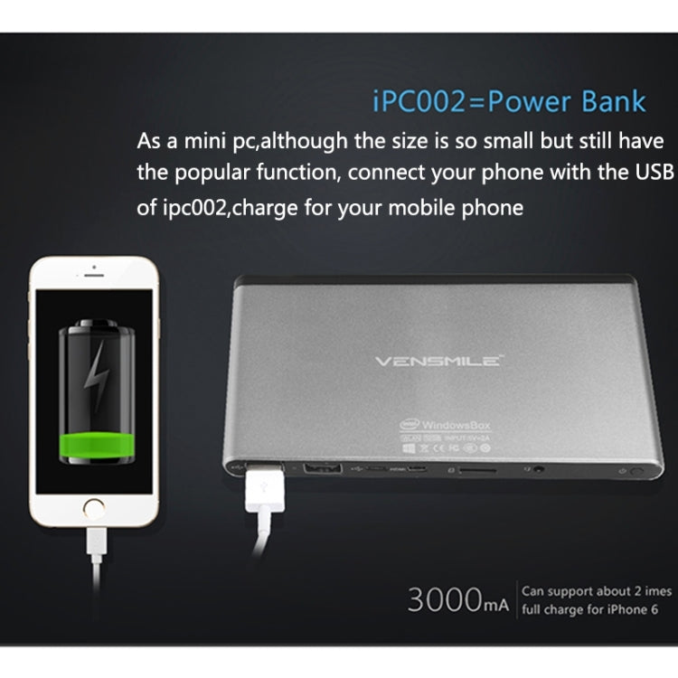 VENSMILE iPC002 Mini PC, Intel Bay Trail CR, Z3735F CPU, ROM: 32GB, RAM: 2GB, Support Windows 8.1, Bluetooth, WiFi(Silver)