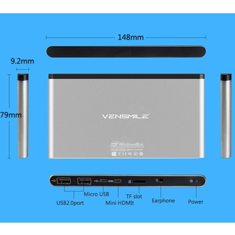 VENSMILE iPC002 Mini PC, Intel Bay Trail CR, Z3735F CPU, ROM: 32GB, RAM: 2GB, Support Windows 8.1, Bluetooth, WiFi(Silver)